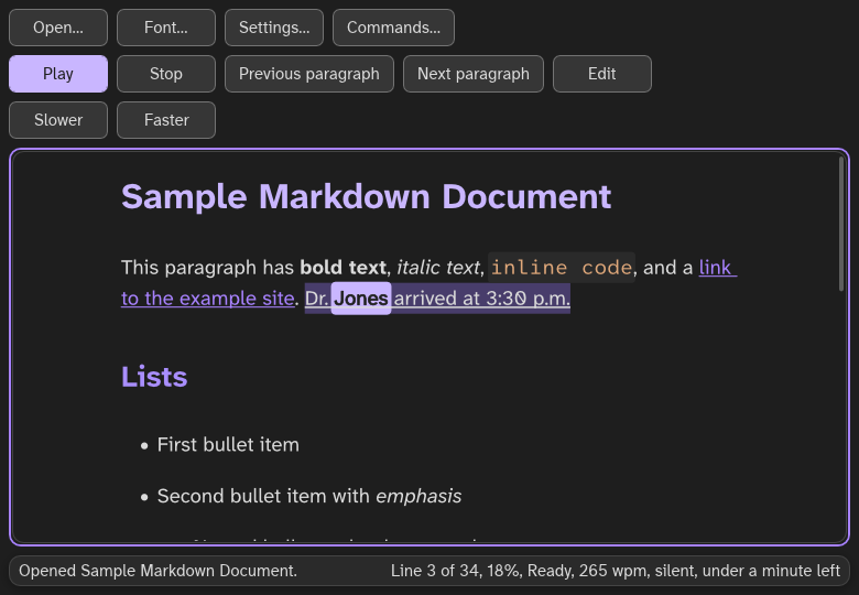 The window at 780 by 540 pixels: one folded bar with two rows of buttons above the document